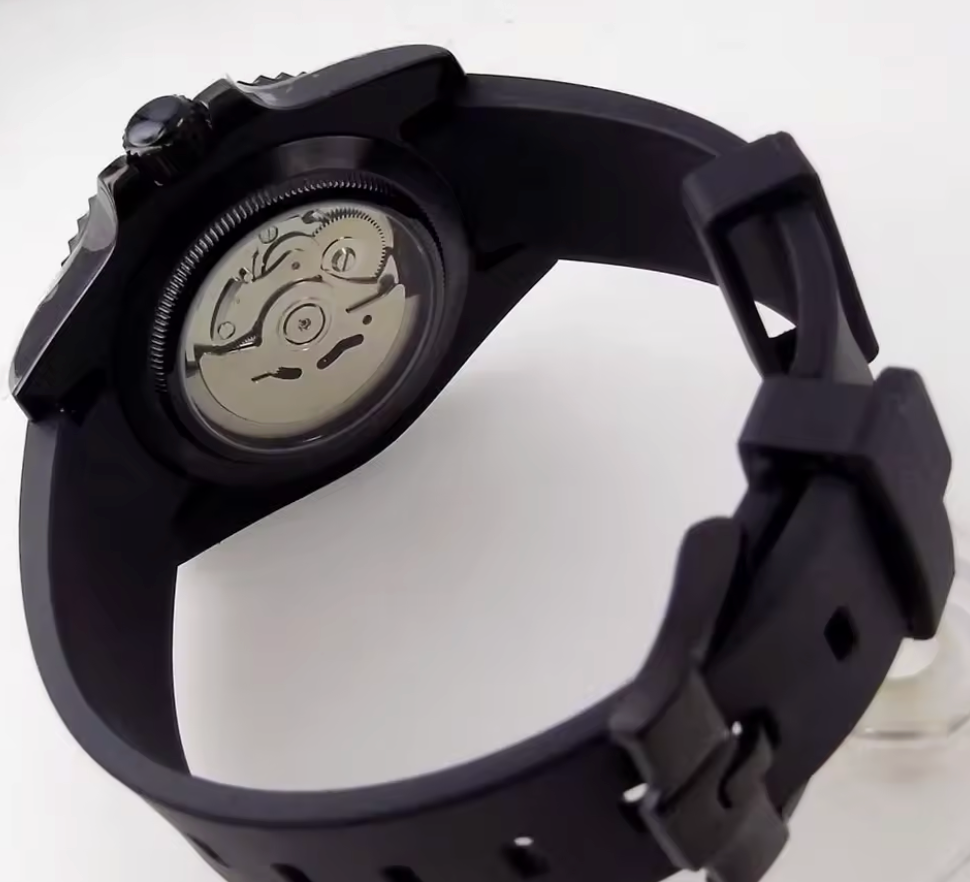 Black on Black Shark, SUB Dive, NH36A Movement, Sapphire Crystal,200m Waterproof, Curved Silicone Band