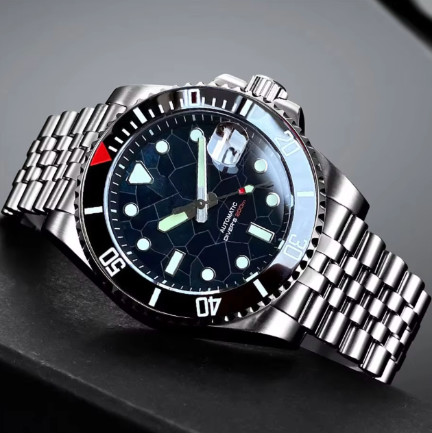 Black Fractal Dial, SUB 40mm case, 200m Water Resistance, Automatic Japan NH35 Movement, Sapphire Crystal, Ceramic Bezel Insert, Stainless Steel, 120 Click Bezel
