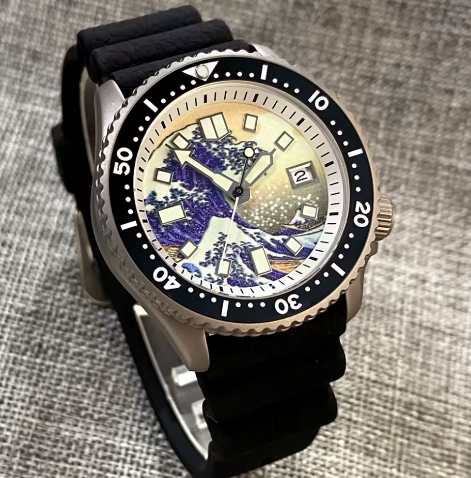 Titanium SKX, "The Great Wave off Kanagawa", 200m Water Resistant, Seiko NH35 Automatic Movement, 41mm Case, Sapphire Crystal 316L Steel