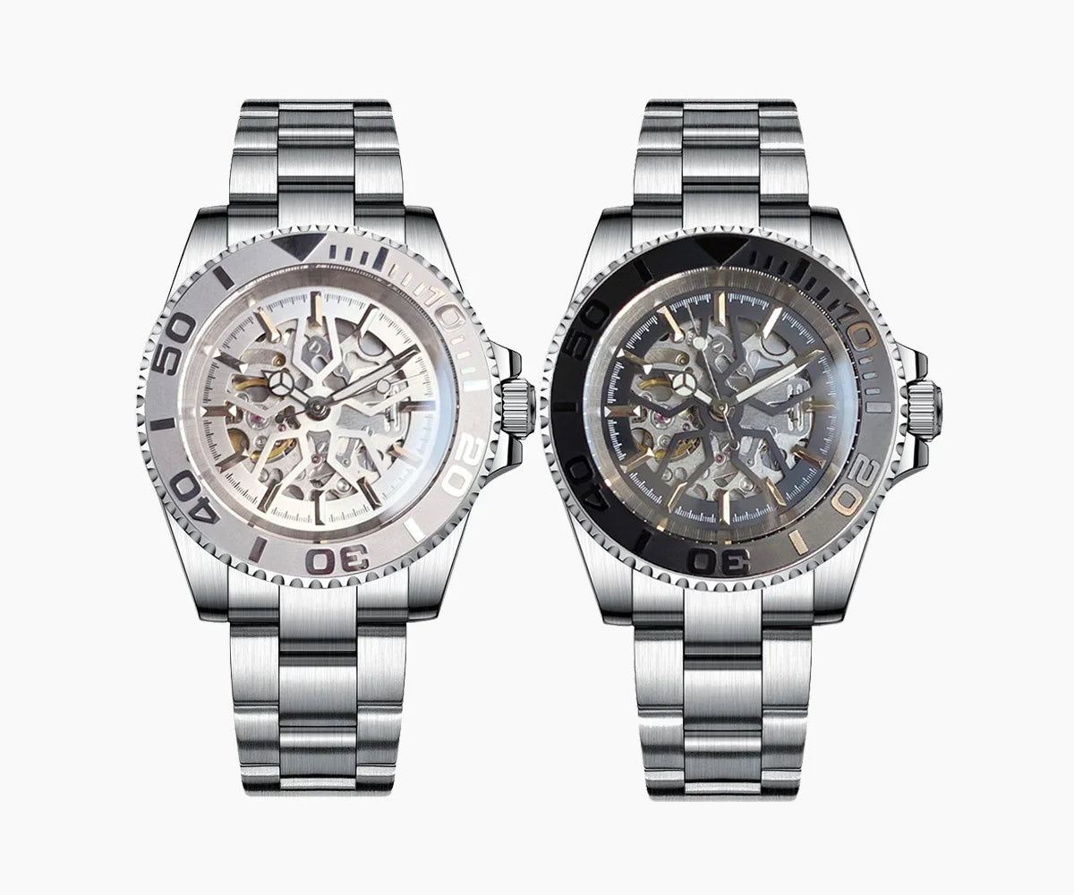 Fashion Sapphire 200m Waterproof Black White Skeletonized NH70 Automatic Mechanics Watches