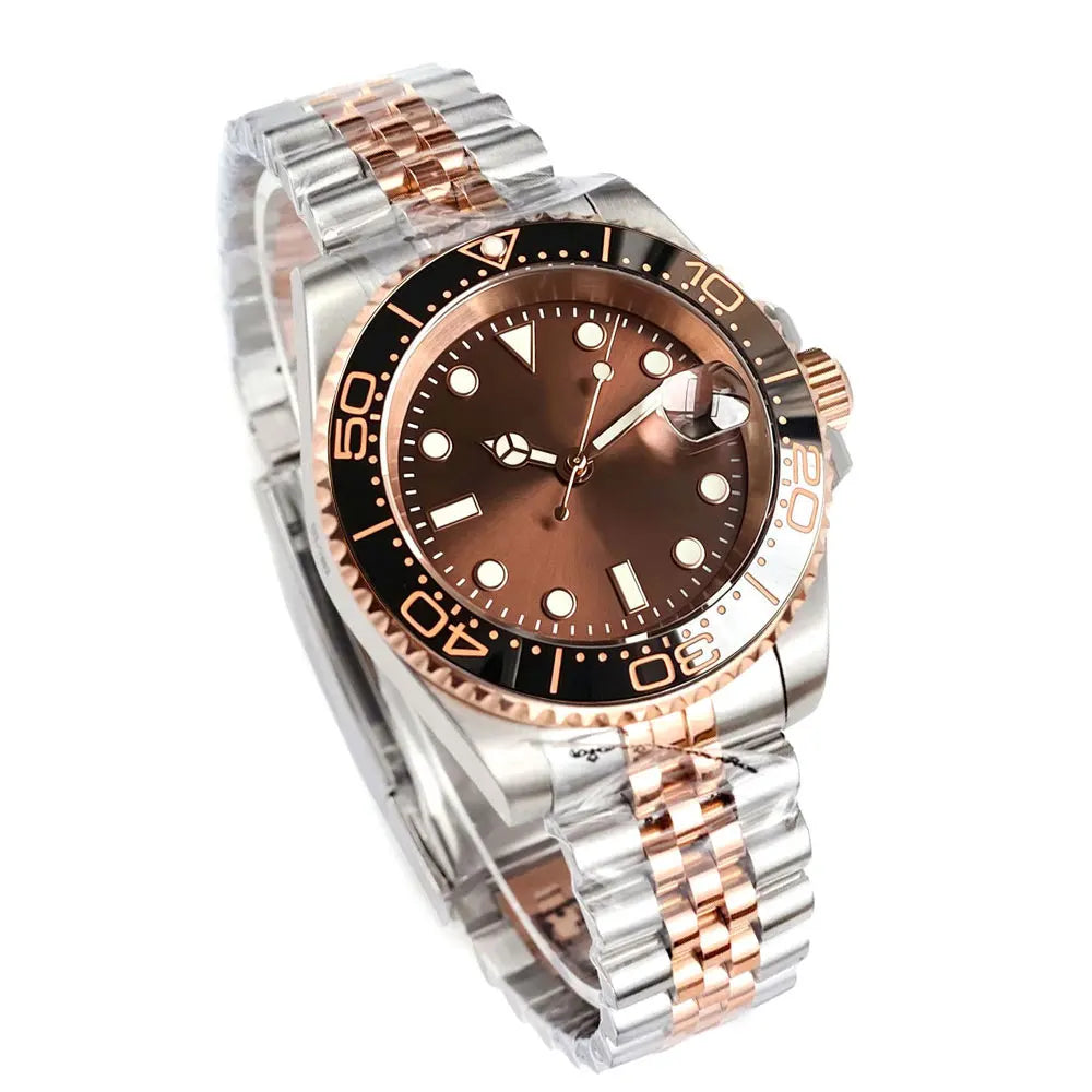 40mm, Stainless Steel, Rose Gold, Sunburst Dial, Automatic Seiko NH35, Sapphire Glass