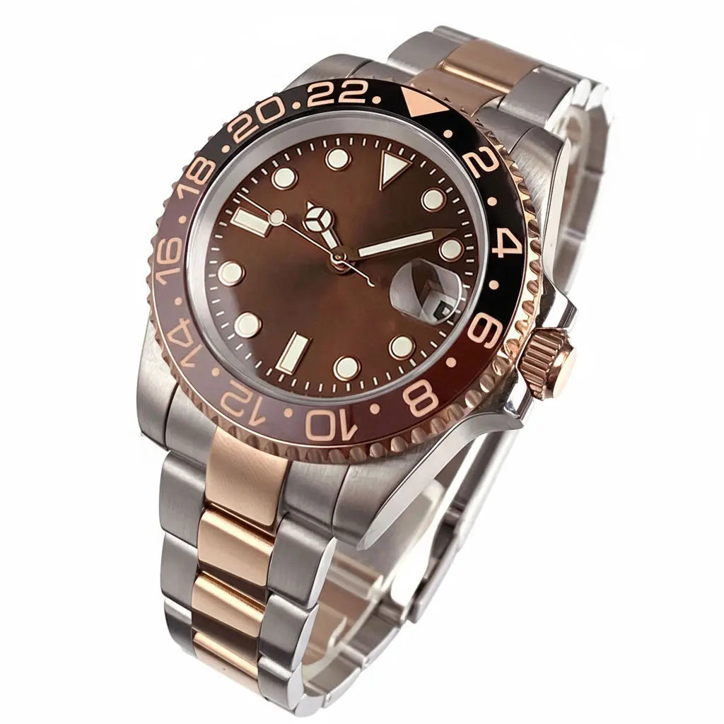 40mm, Stainless Steel, Rose Gold, Sunburst Dial, Automatic Seiko NH35, Sapphire Glass