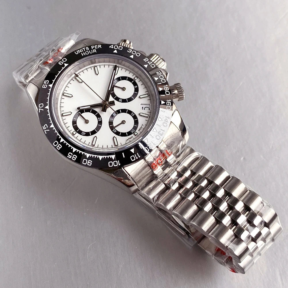 39mm Chronograph Men Watches Quartz Seiko VK63 Watches Sapphire Glass Lume Sliding Buckle