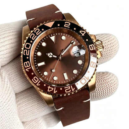 40mm Japan NH35 CuSn8 Bronze Date Automatic Mechanical Retro Men's Watch Sapphire Glass Sunburst Dial Diver Wristwatch