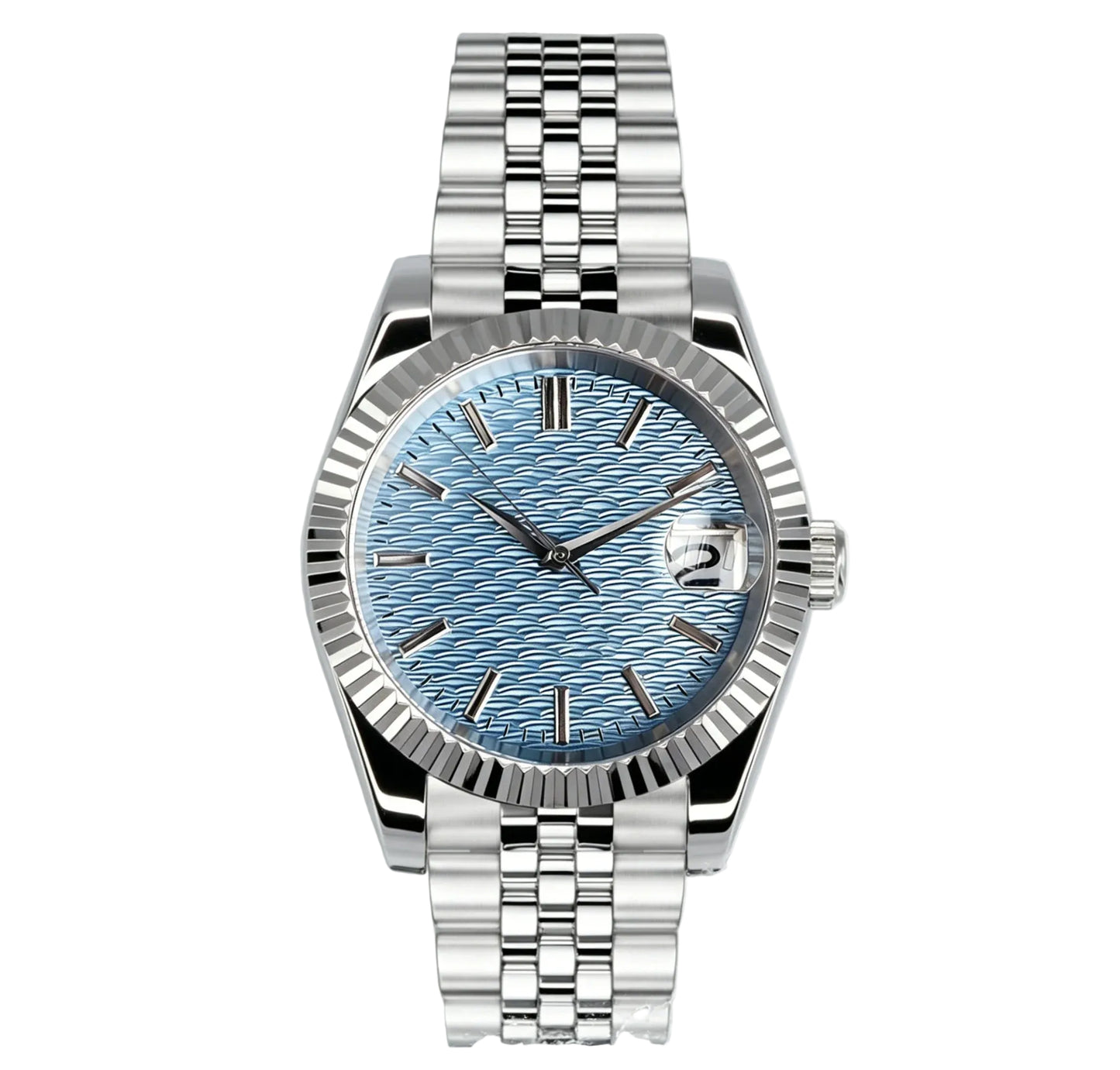 36mm/39mm, Stainless Steel, Automatic Seiko NH35 Movement, Wave Motif Dial, Sapphire Glass Fluted Bezel, 100m Waterproof