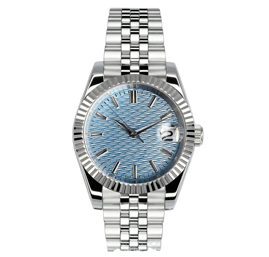 36mm/39mm, Stainless Steel, Automatic Seiko NH35 Movement, Wave Motif Dial, Sapphire Glass Fluted Bezel, 100m Waterproof