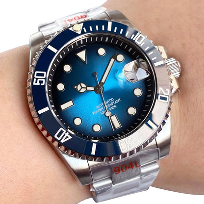 Two Tone Gradient Red Sunburst 100m Waterproof NH35A Automatic Watch Sapphire Crystal Glass Red Black Ceramic Bezel