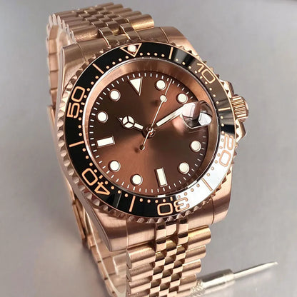 40mm, Stainless Steel, Rose Gold, Sunburst Dial, Automatic Seiko NH35, Sapphire Glass
