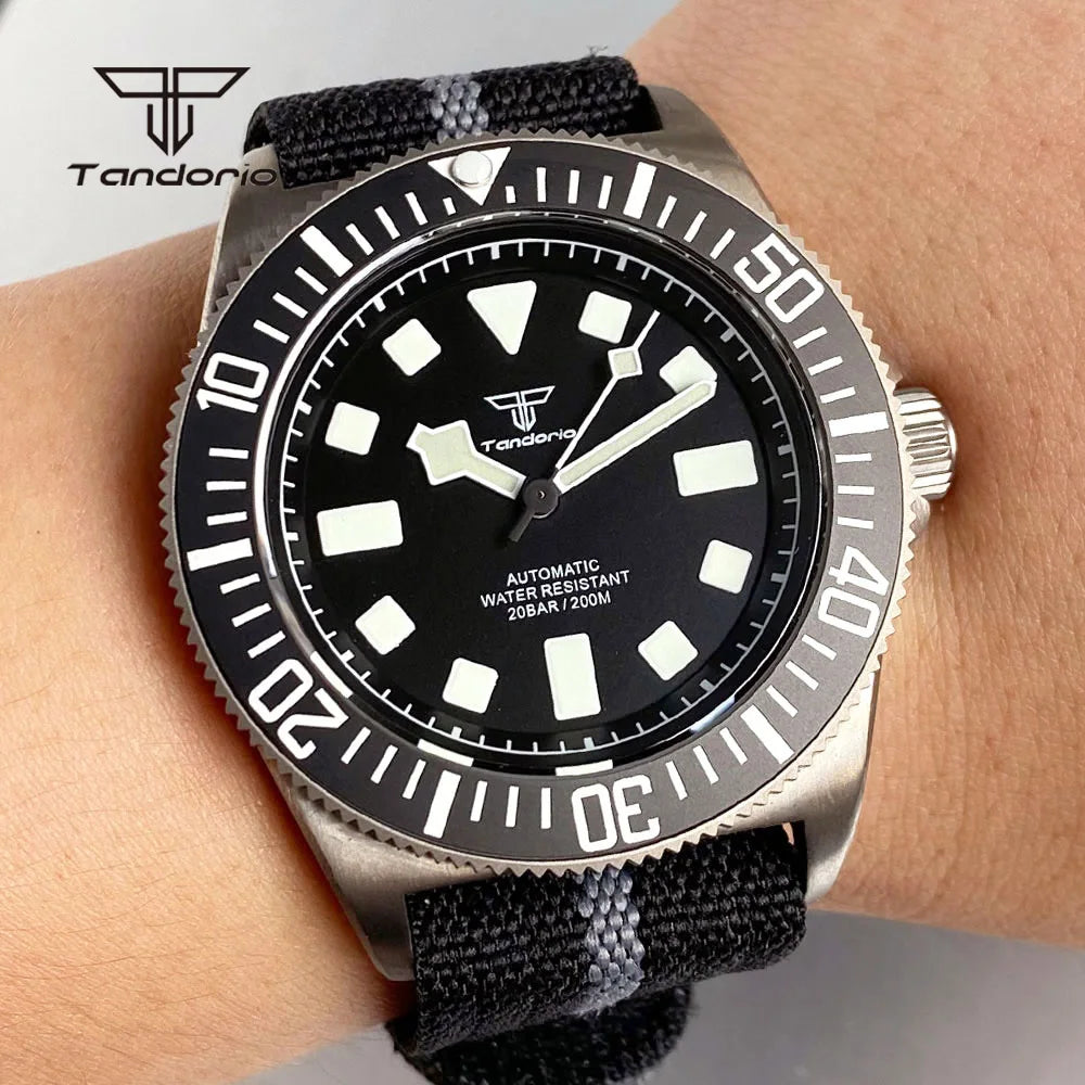 Tandorio Titanium 42mm Dive Mechanical Watch for Men Automatic NH35/PT5000/Miyota 8215 Movt Sapphire 20BAR Waterproof Wristwatch