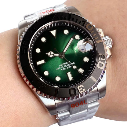Two Tone Gradient Red Sunburst 100m Waterproof NH35A Automatic Watch Sapphire Crystal Glass Red Black Ceramic Bezel