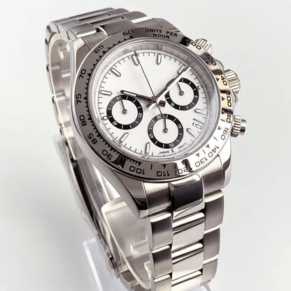 39mm Multi Functional Chronograph VK63 Watch White Bezel Jubilee/Oyster Sliding Buckle