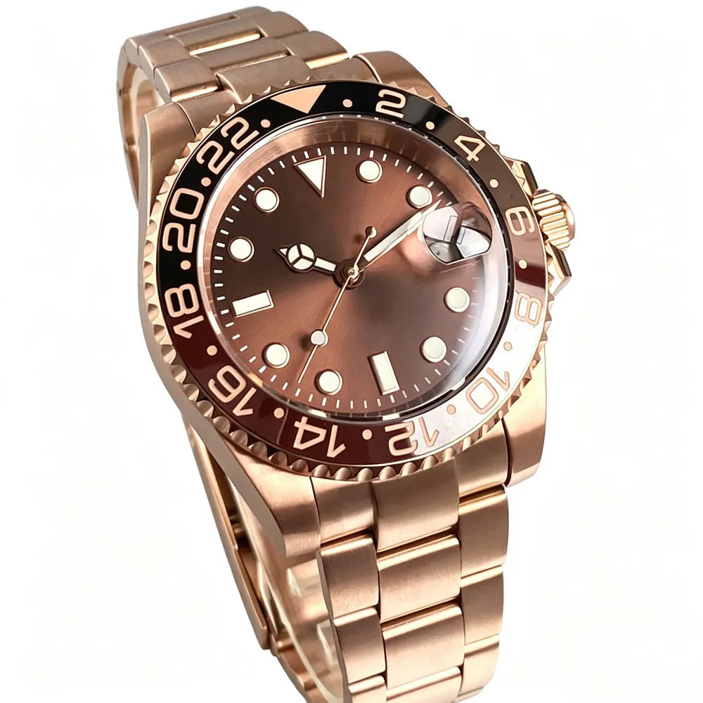 40mm, Stainless Steel, Rose Gold, Sunburst Dial, Automatic Seiko NH35, Sapphire Glass