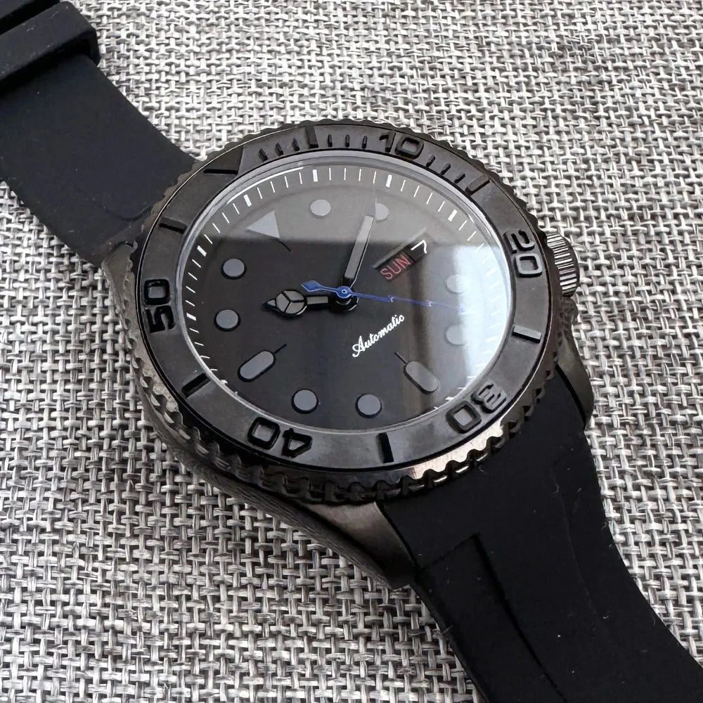 41mm 20ATM Diving NH36 Automatic Black PVD Diving Men Watch Sapphire Glass Ceramic Rotating Bezel Lightning Hand Rubber