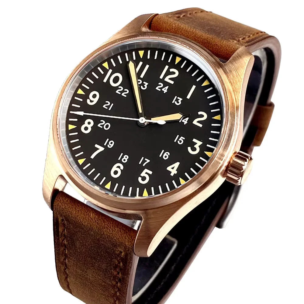 39mm Bronze Miyota 8215 Pilot Style Retro Automatic Men Watch Sapphire Glass 20ATM Diver Luminous Watch