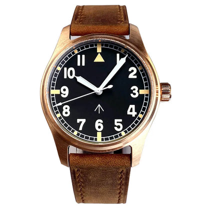 39mm Pilot Style Solid Full Cusn8 Bronze Japan NH35 Automatic Diver Men's Watch 20ATM Sapphire Glass Luminous