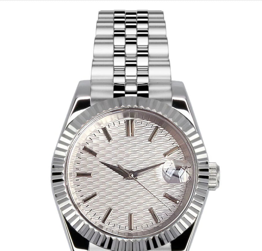 36mm/39mm, Stainless Steel, Automatic Seiko NH35 Movement, Wave Motif Dial, Sapphire Glass Fluted Bezel, 100m Waterproof