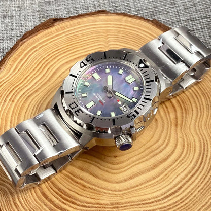 20ATM 42mm Monster Men's Mechanical Watch AR Sapphire Glass Blue/Black Luminous Diver Watch 3.8 O'Clock Steel Strap