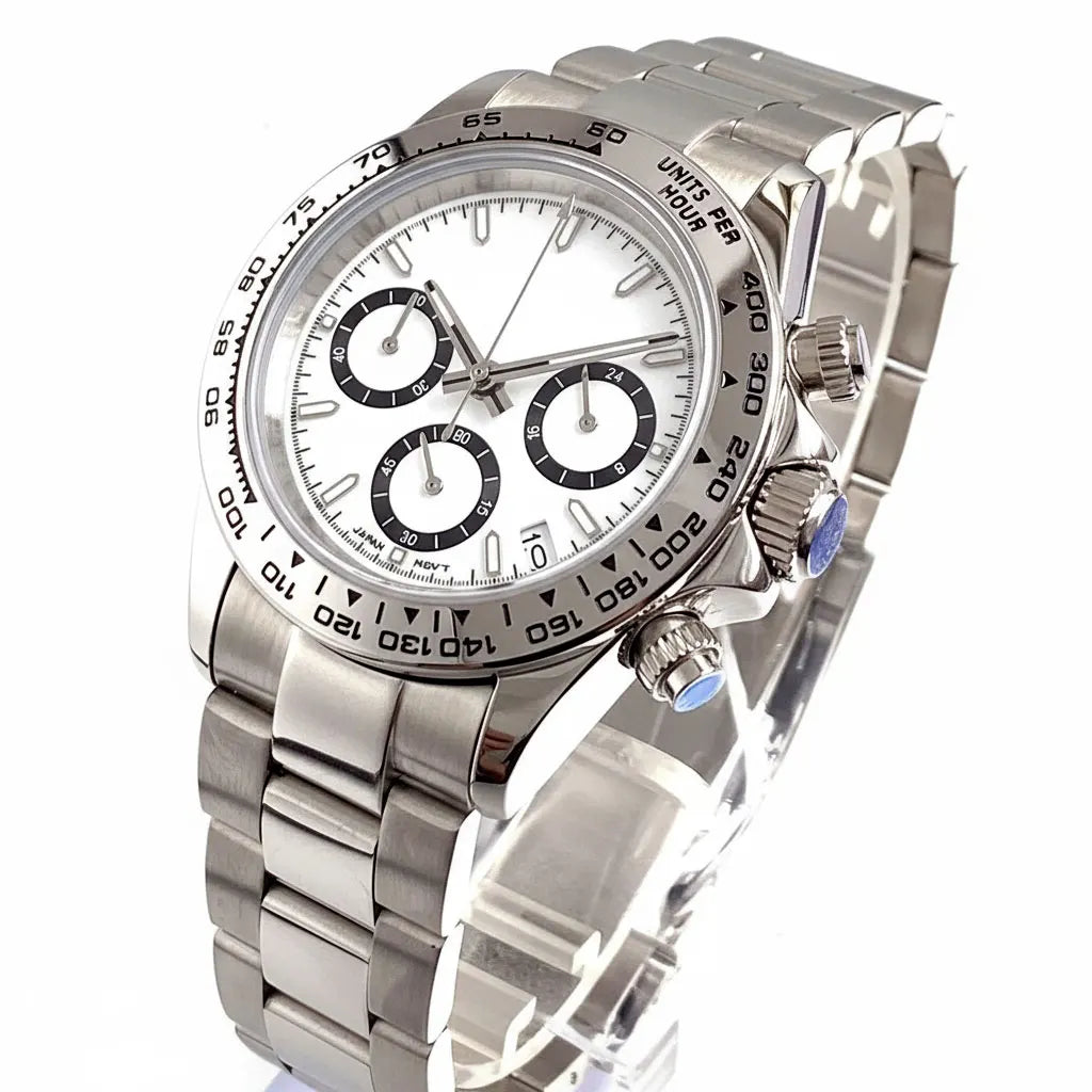 39mm Multi Functional Chronograph VK63 Watch White Bezel Jubilee/Oyster Sliding Buckle