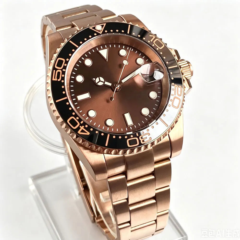 40mm, Stainless Steel, Rose Gold, Sunburst Dial, Automatic Seiko NH35, Sapphire Glass