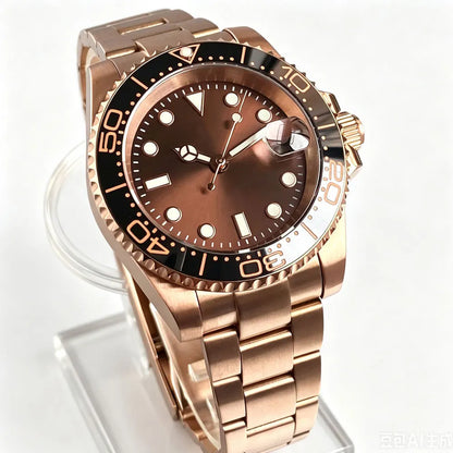 40mm, Stainless Steel, Rose Gold, Sunburst Dial, Automatic Seiko NH35, Sapphire Glass