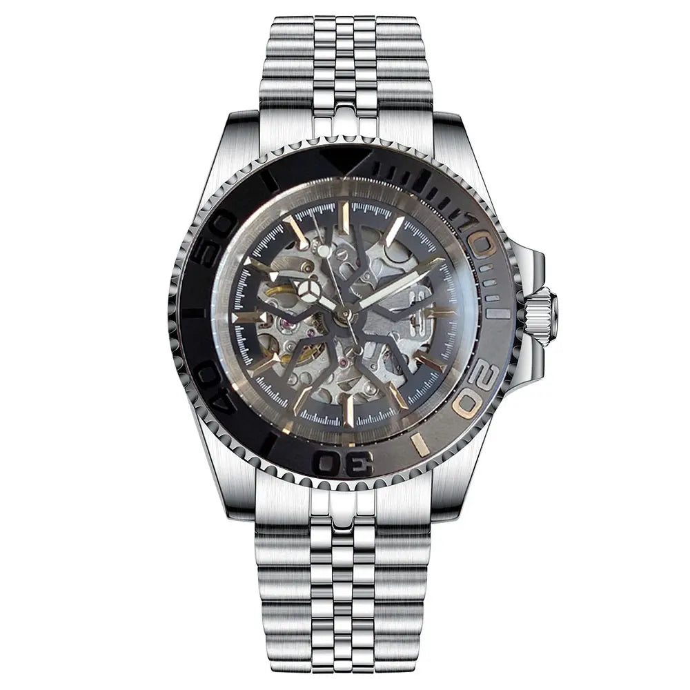 Fashion Sapphire 200m Waterproof Black White Skeletonized NH70 Automatic Mechanics Watches