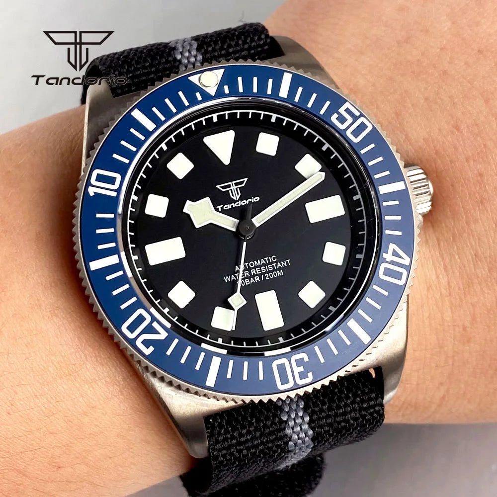 Tandorio Titanium 42mm Dive Mechanical Watch for Men Automatic NH35/PT5000/Miyota 8215 Movt Sapphire 20BAR Waterproof Wristwatch