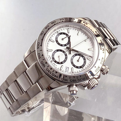39mm Multi Functional Chronograph VK63 Watch White Bezel Jubilee/Oyster Sliding Buckle