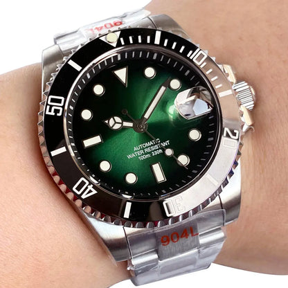 Two Tone Gradient Red Sunburst 100m Waterproof NH35A Automatic Watch Sapphire Crystal Glass Red Black Ceramic Bezel