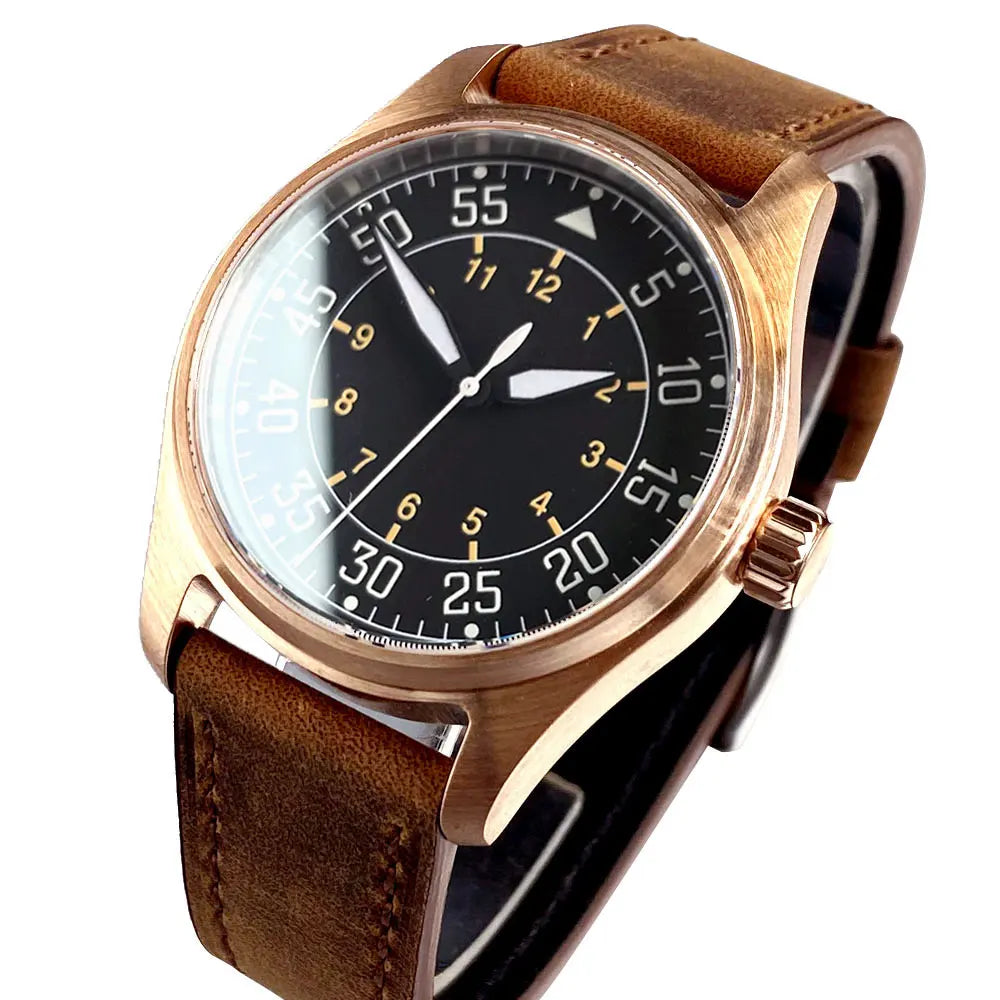39mm Bronze Miyota 8215 Pilot Style Retro Automatic Men Watch Sapphire Glass 20ATM Diver Luminous Watch