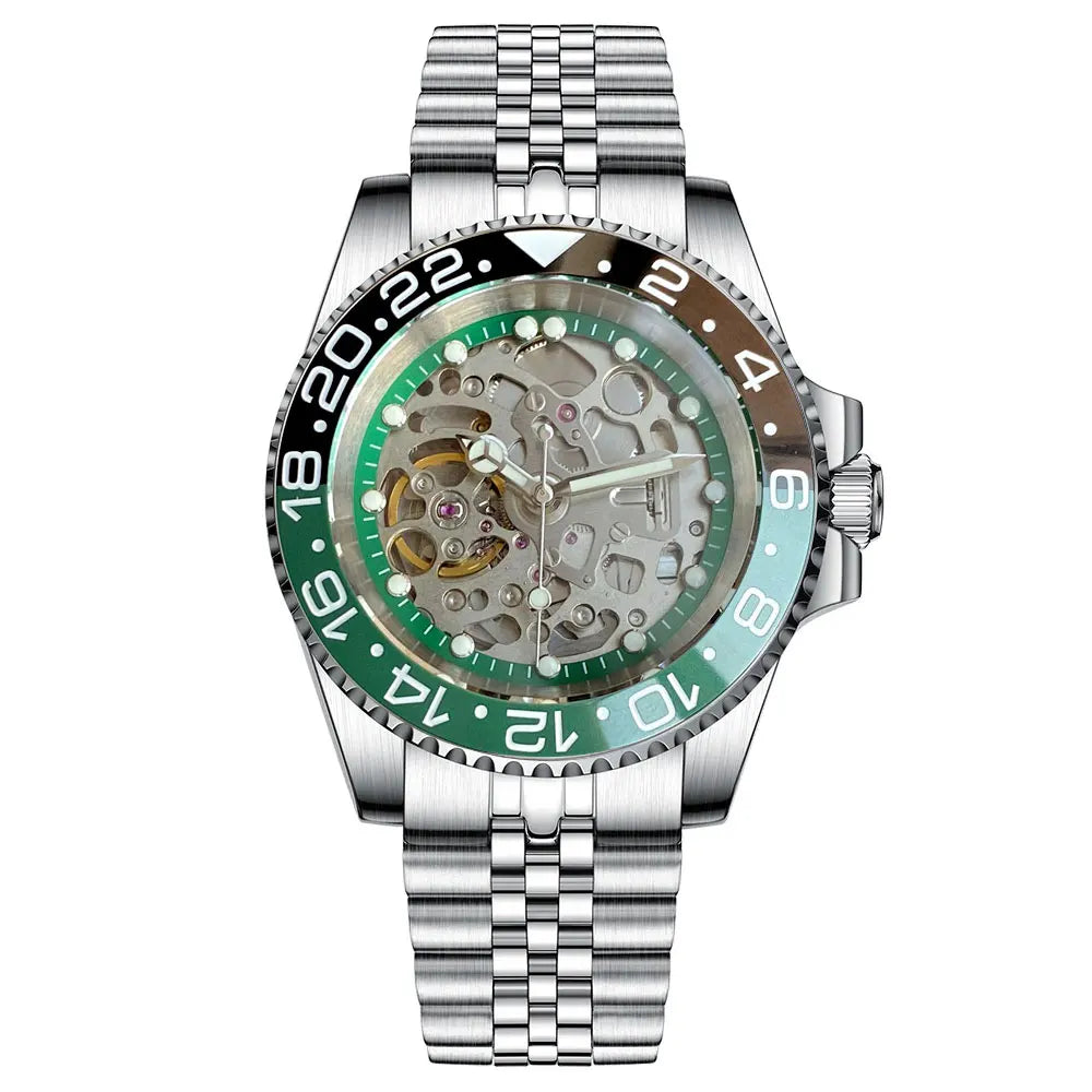 Fashion Sapphire 200m Waterproof Black White Skeletonized NH70 Automatic Mechanics Watches