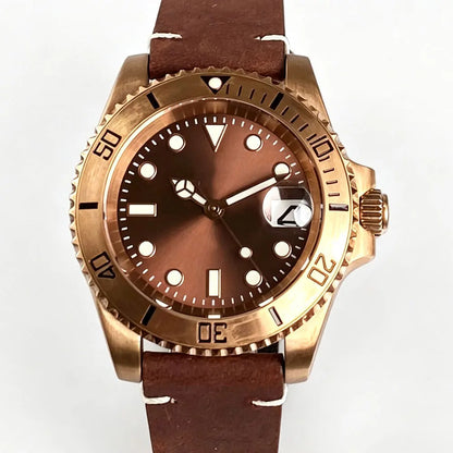 40mm Japan NH35 CuSn8 Bronze Date Automatic Mechanical Retro Men's Watch Sapphire Glass Sunburst Dial Diver Wristwatch