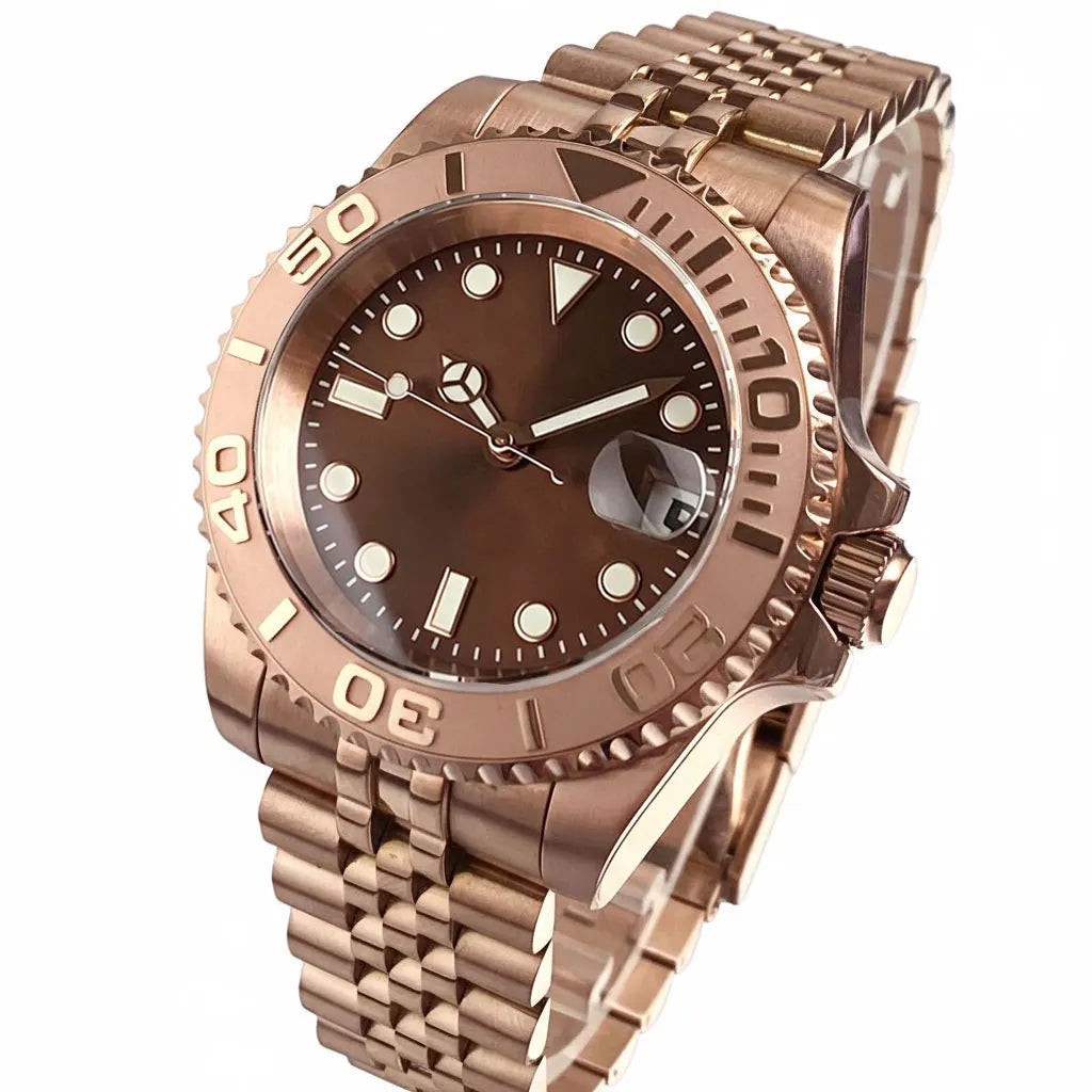 40mm, Stainless Steel, Rose Gold, Sunburst Dial, Automatic Seiko NH35, Sapphire Glass