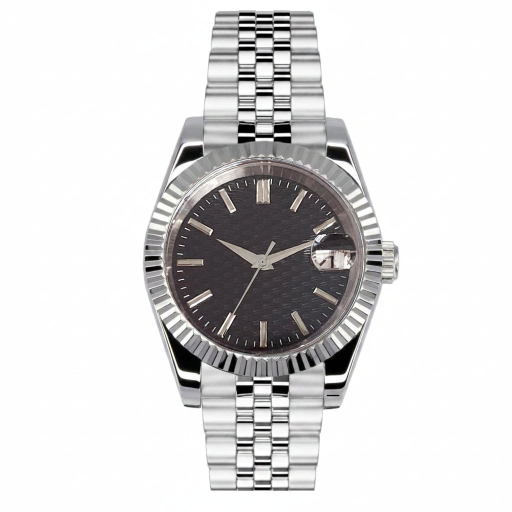 36mm/39mm, Stainless Steel, Automatic Seiko NH35 Movement, Wave Motif Dial, Sapphire Glass Fluted Bezel, 100m Waterproof