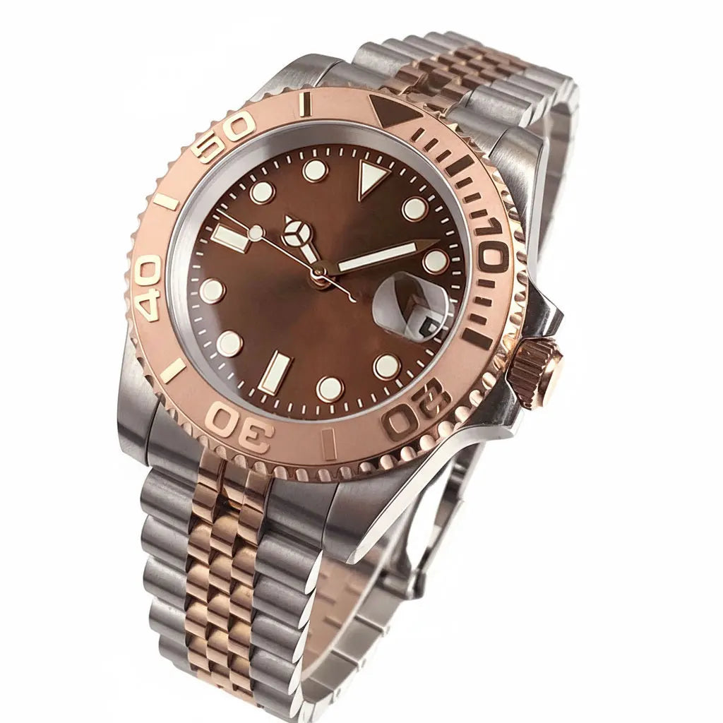 40mm, Stainless Steel, Rose Gold, Sunburst Dial, Automatic Seiko NH35, Sapphire Glass