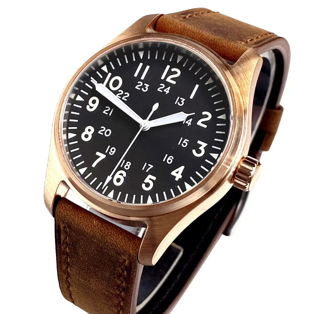 39mm Bronze Miyota 8215 Pilot Style Retro Automatic Men Watch Sapphire Glass 20ATM Diver Luminous Watch