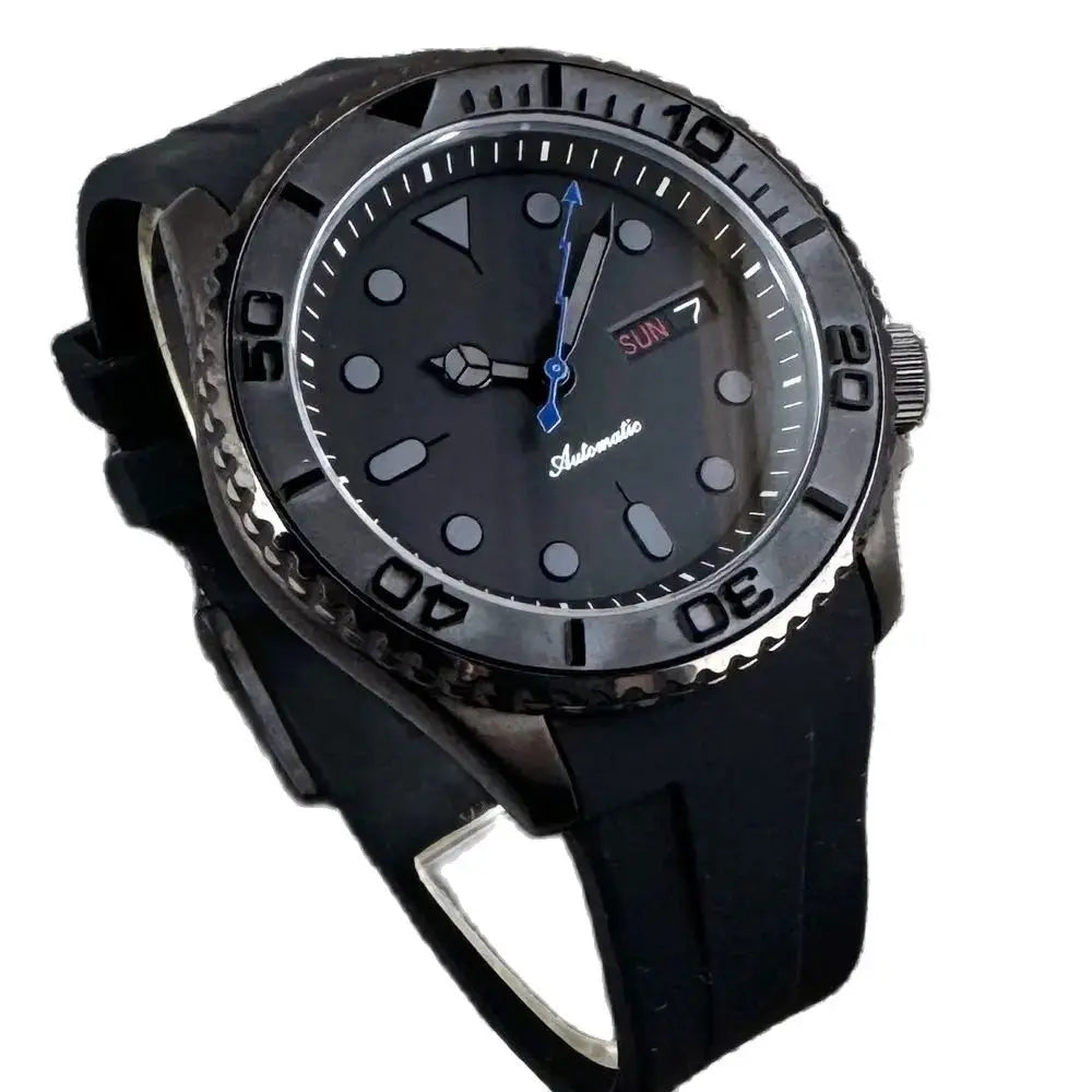 41mm 20ATM Diving NH36 Automatic Black PVD Diving Men Watch Sapphire Glass Ceramic Rotating Bezel Lightning Hand Rubber