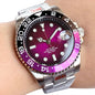 Two Tone Gradient Red Sunburst 100m Waterproof NH35A Automatic Watch Sapphire Crystal Glass Red Black Ceramic Bezel