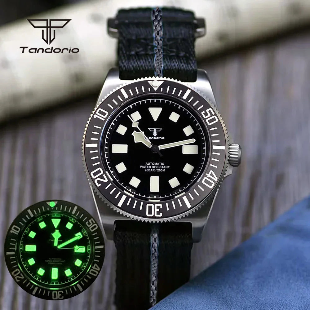 Tandorio Titanium 42mm Dive Mechanical Watch for Men Automatic NH35/PT5000/Miyota 8215 Movt Sapphire 20BAR Waterproof Wristwatch