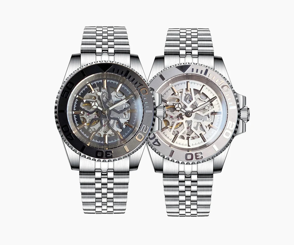 Fashion Sapphire 200m Waterproof Black White Skeletonized NH70 Automatic Mechanics Watches