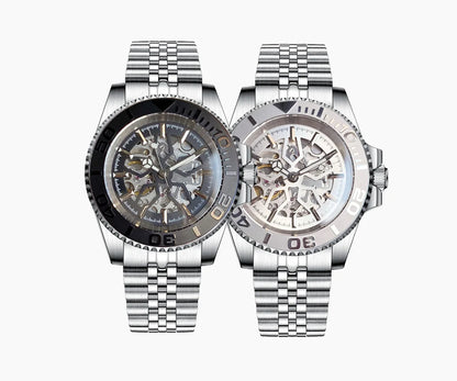 Fashion Sapphire 200m Waterproof Black White Skeletonized NH70 Automatic Mechanics Watches