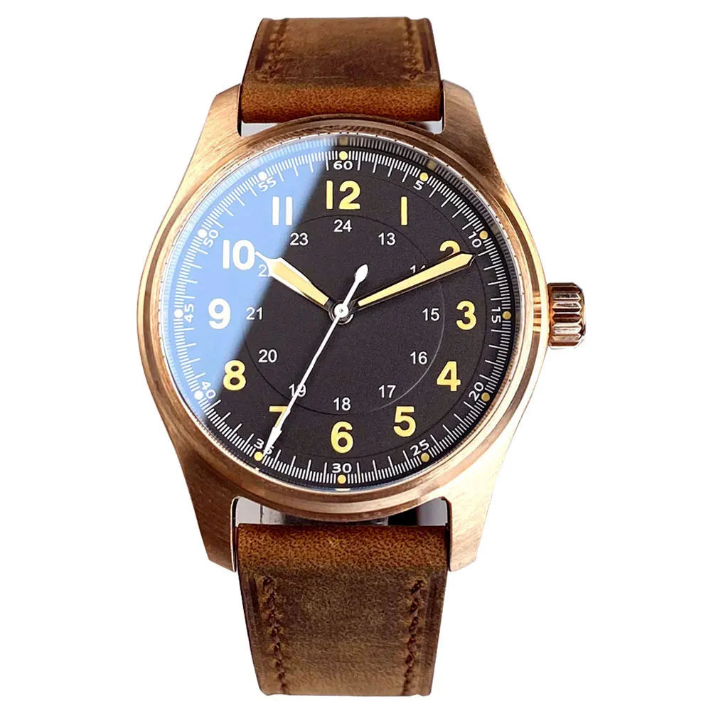 39mm Pilot Style Solid Full Cusn8 Bronze Japan NH35 Automatic Diver Men's Watch 20ATM Sapphire Glass Luminous