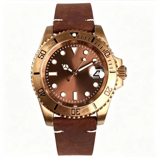 40mm Japan NH35 CuSn8 Bronze Date Automatic Mechanical Retro Men's Watch Sapphire Glass Sunburst Dial Diver Wristwatch