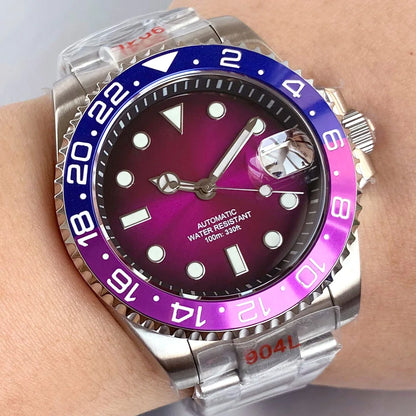 Two Tone Gradient Red Sunburst 100m Waterproof NH35A Automatic Watch Sapphire Crystal Glass Red Black Ceramic Bezel