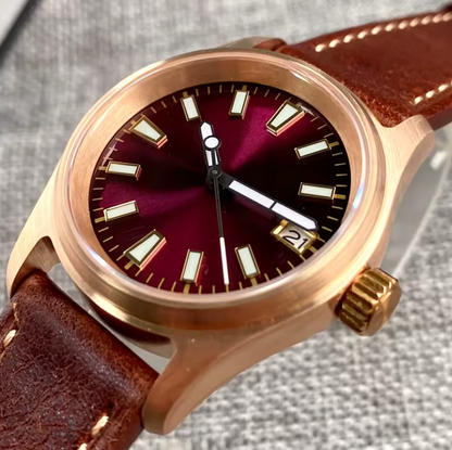 Real Bronze Case, NH35 Automatic Movement, Leather Strap, 36mm Case Size, Sapphire Crystal, 200m Water Resistance