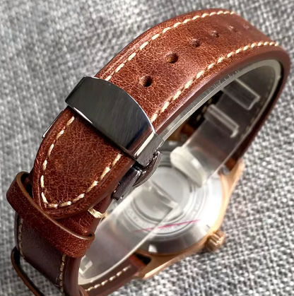 36mm Real Bronze, Automatic NH35A Movement, Sunburst Olive Green 200m Water Resistant, Sapphire Crystal Retro Vintage