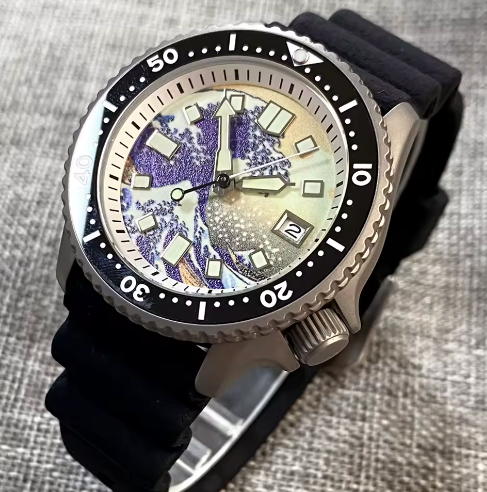 Titanium SKX, "The Great Wave off Kanagawa", 200m Water Resistant, Seiko NH35 Automatic Movement,  41mm Case, Sapphire Crystal 316L Steel