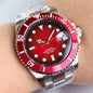 Two Tone Gradient Red Sunburst 100m Waterproof NH35A Automatic Watch Sapphire Crystal Glass Red Black Ceramic Bezel
