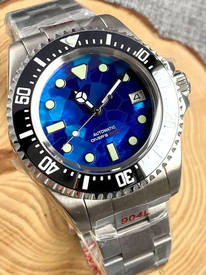 43mm NH35A Automatic Men Watch Blue Mother of Pearl Dial Sapphire Glass Black Ceramic Bezel Insert Titanium Caseback