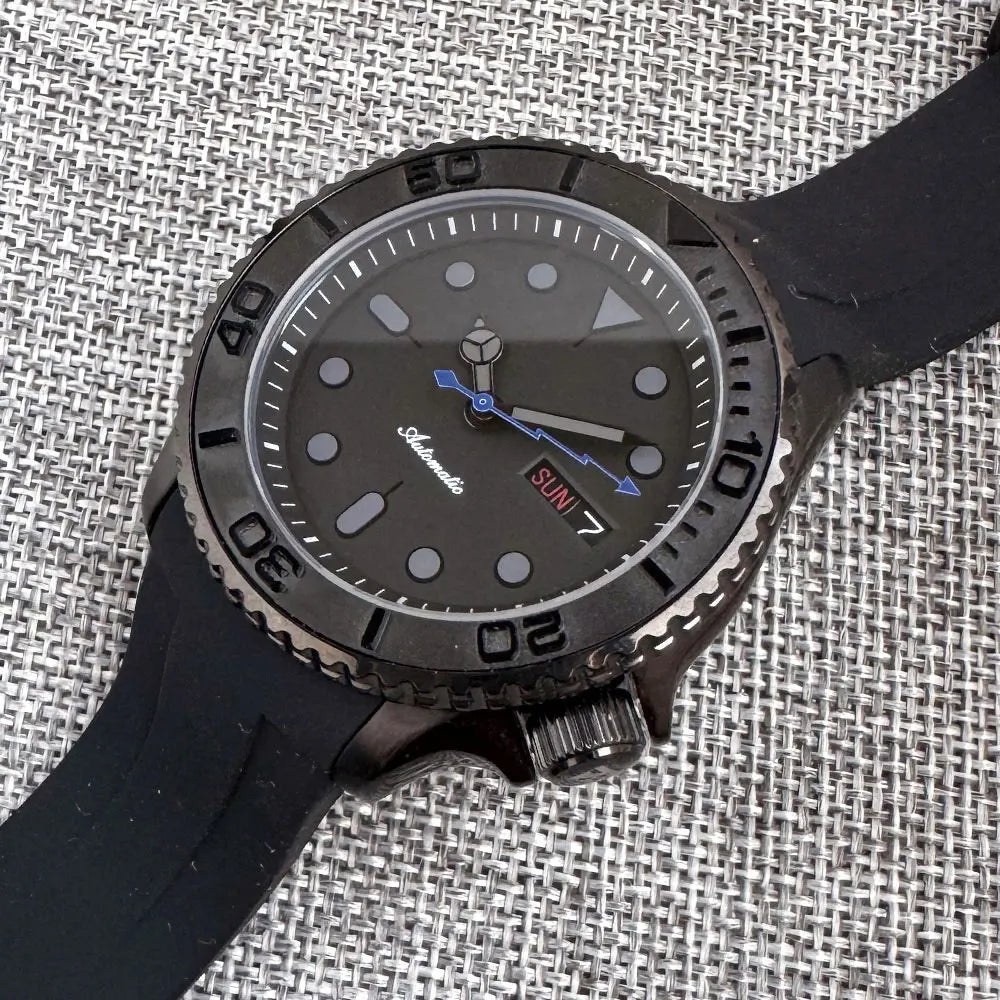 41mm 20ATM Diving NH36 Automatic Black PVD Diving Men Watch Sapphire Glass Ceramic Rotating Bezel Lightning Hand Rubber