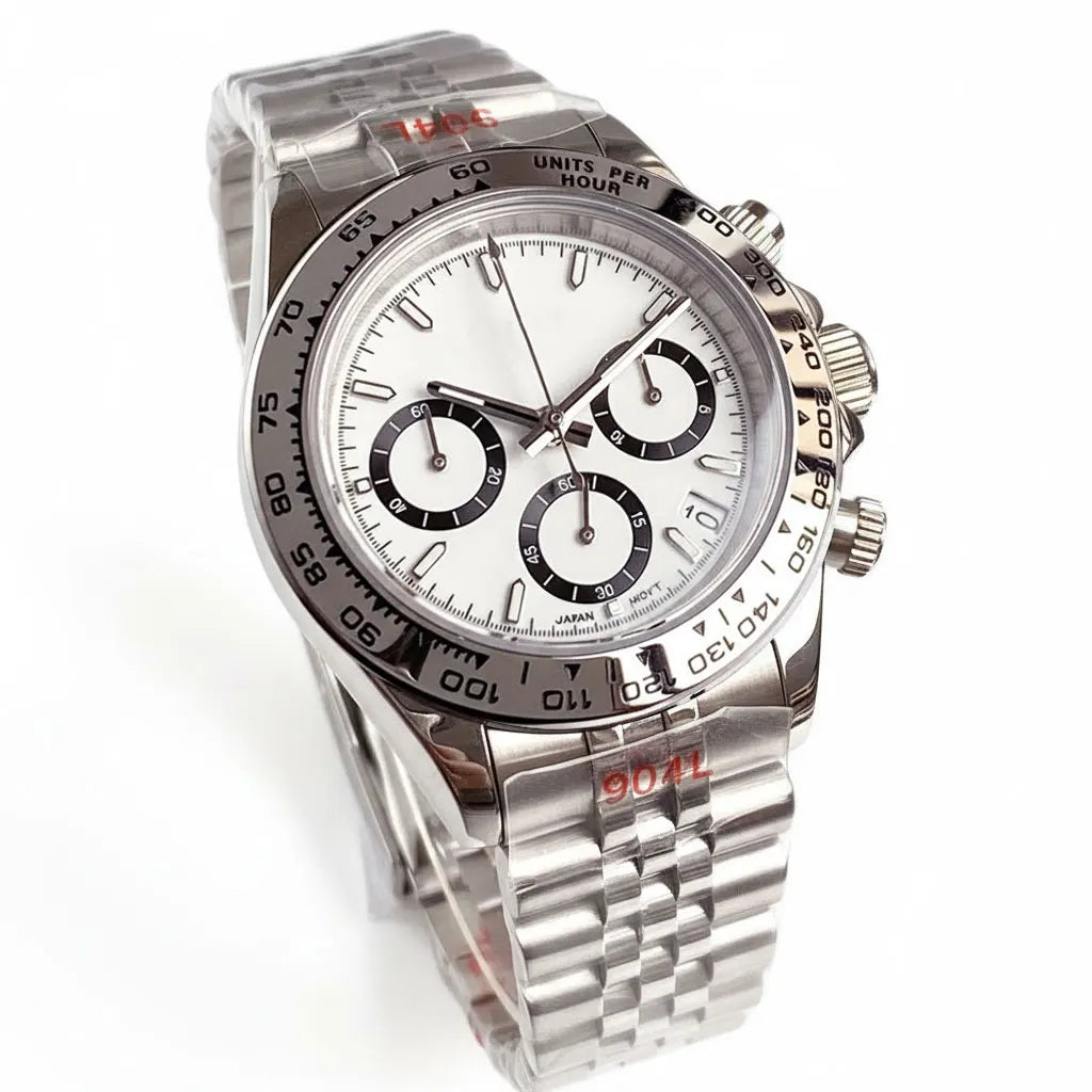 39mm Multi Functional Chronograph VK63 Watch White Bezel Jubilee/Oyster Sliding Buckle